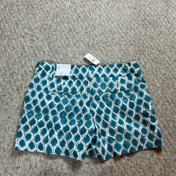 Loft Ann Taylor NWT Blue Geometric Chino Womens 00 Flat Front Shorts 4" Inseam - Picture 4 of 12